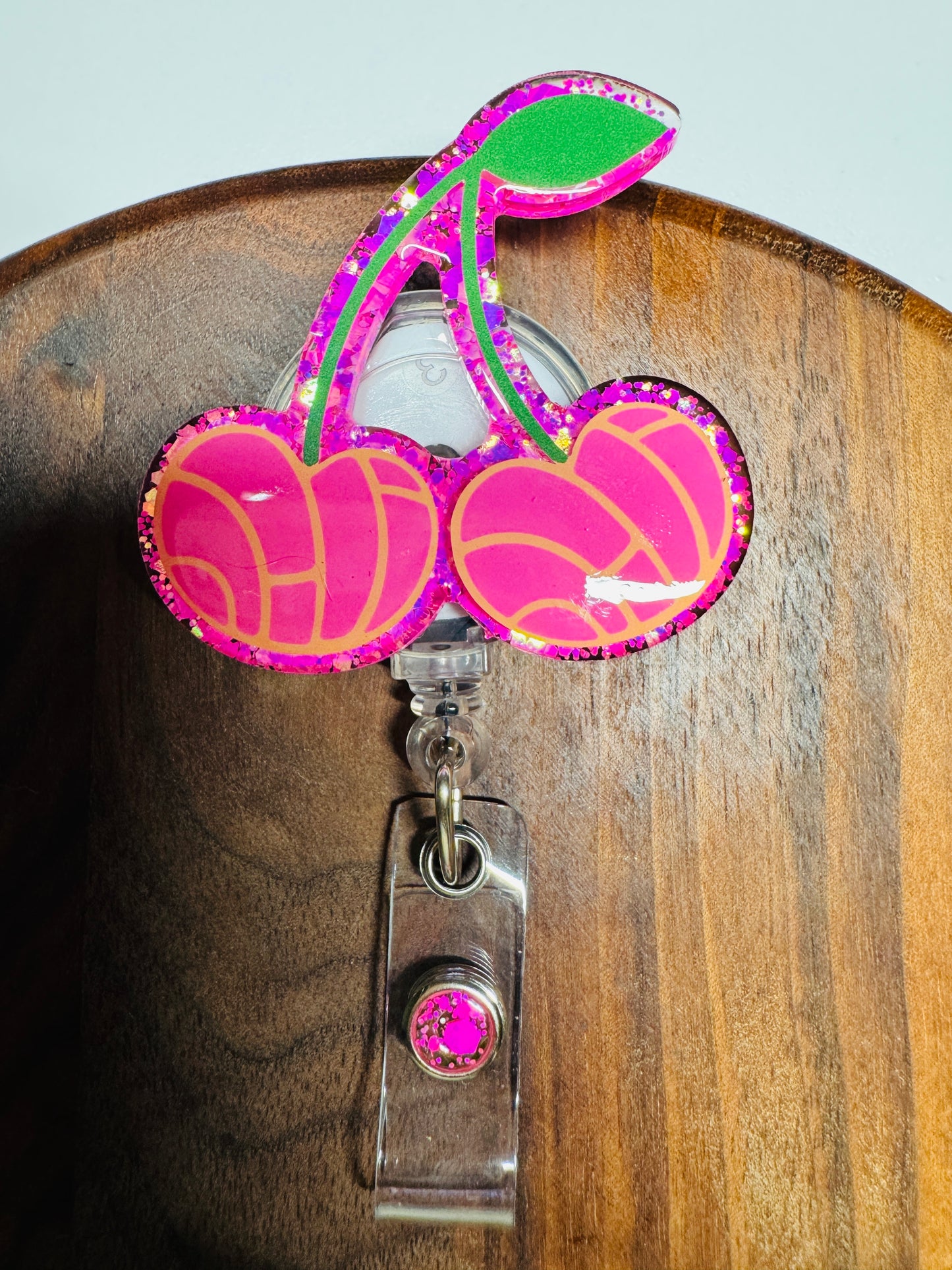 Pink Concha Cherry Badge Reel