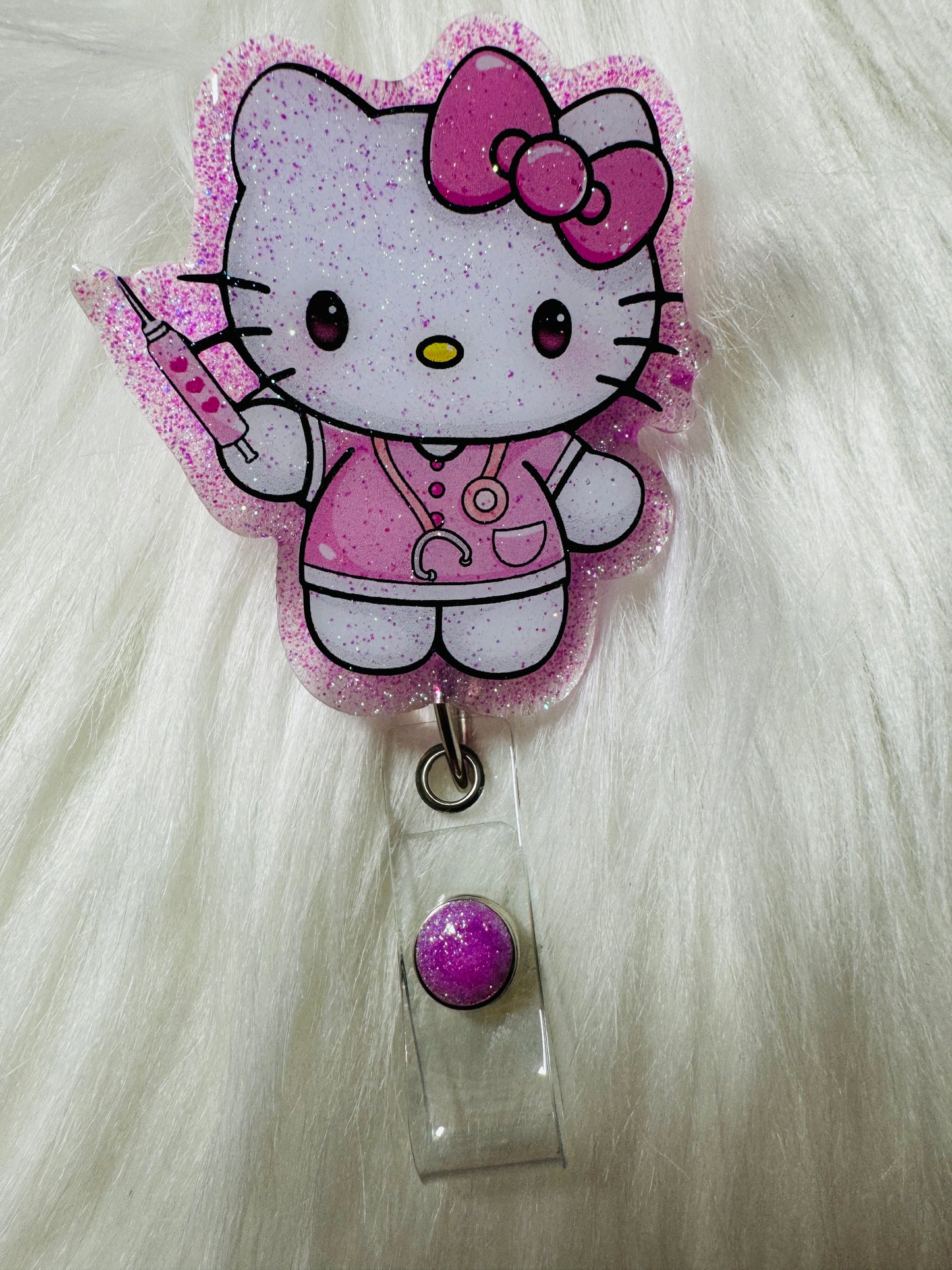 Nurse Kitty Glitter Badge Reel