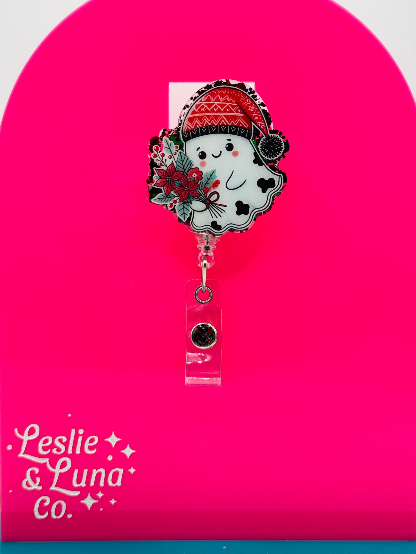 Poinsettia Ghostie Badge Reel