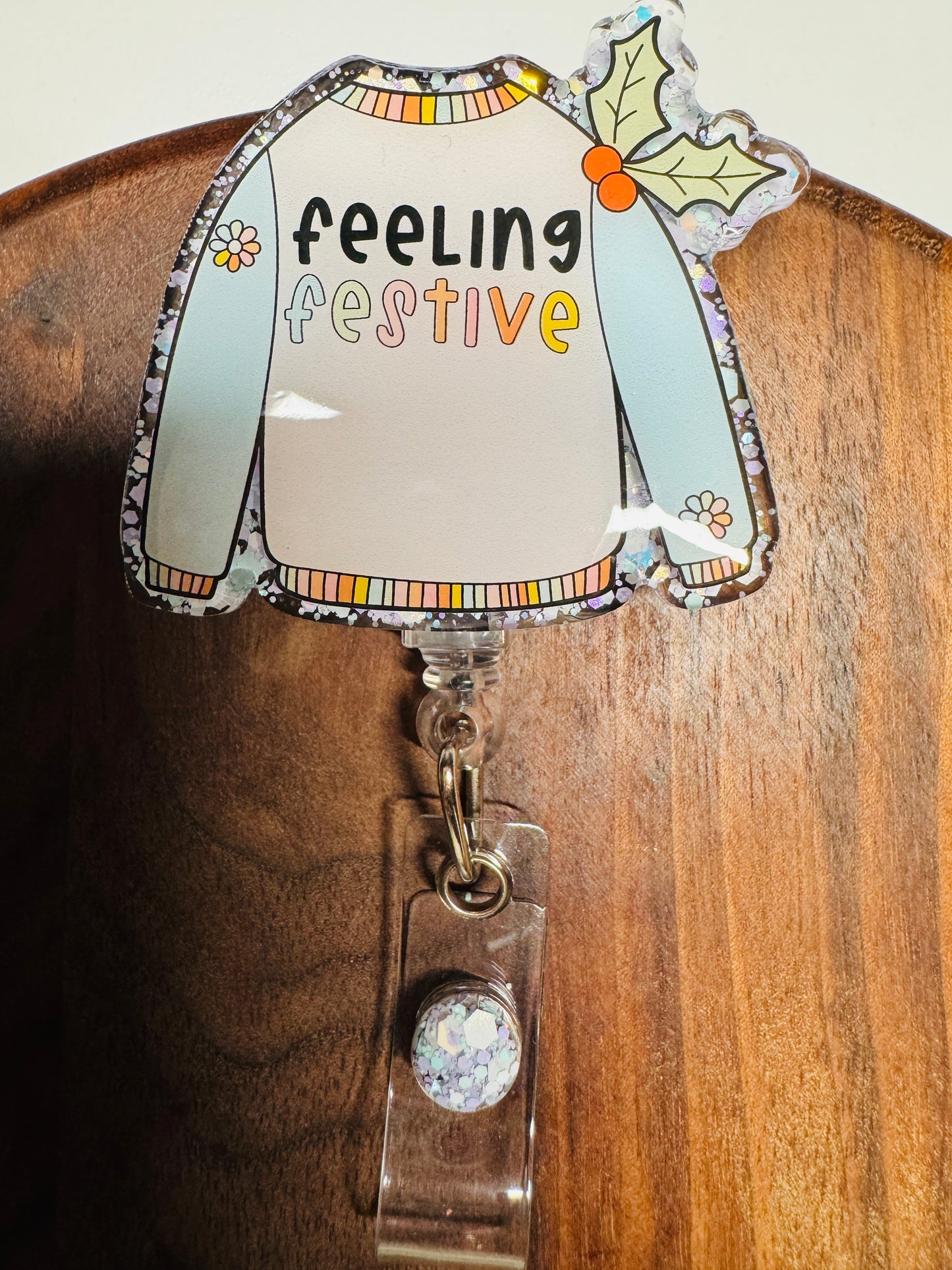 Feeling Festive Sweater Badge Reel