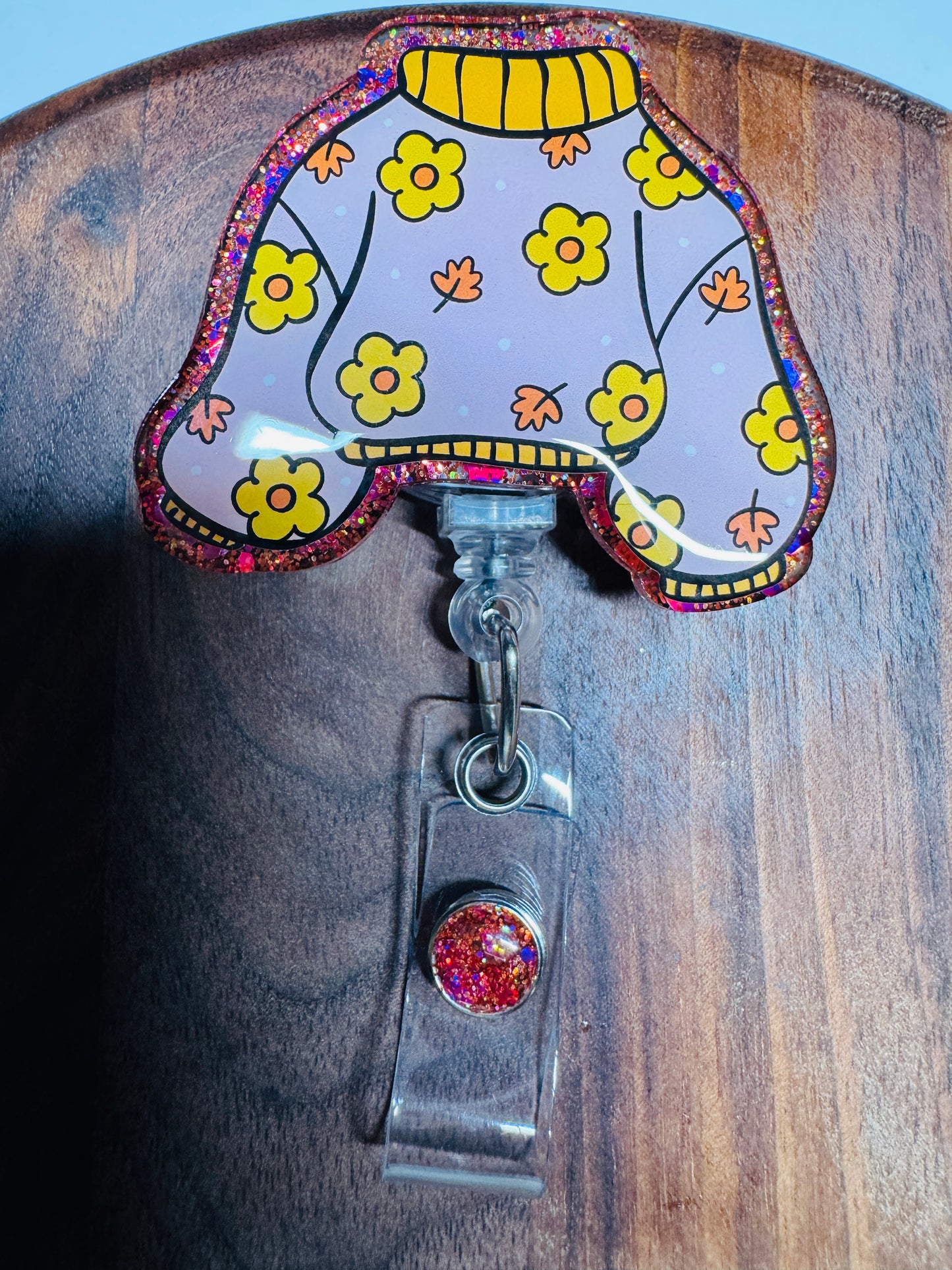 Flowers and Fall Leaves Sweater Badge Reel