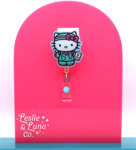 Kitty Nurse Scrubs Badge Reel